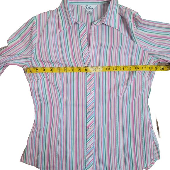 Vintage Lilly Pulitzer Striped V-Neck Button-Up Blouse Long Sleeve Size 8 - Picture 9 of 12